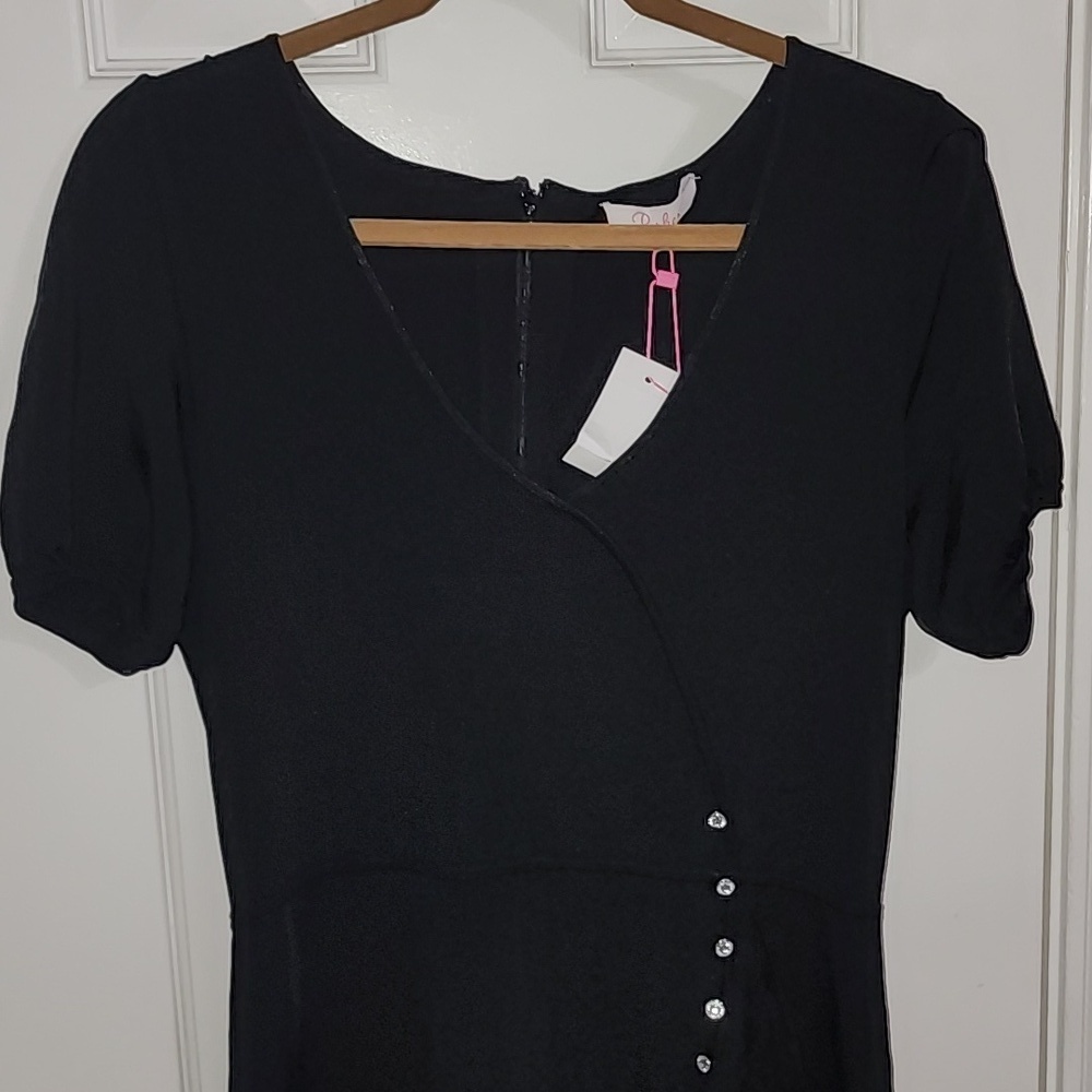 NWT Parker New York Black Faux Wrap Rhinestone Ruffle Detail Size XL - Picture 4 of 11
